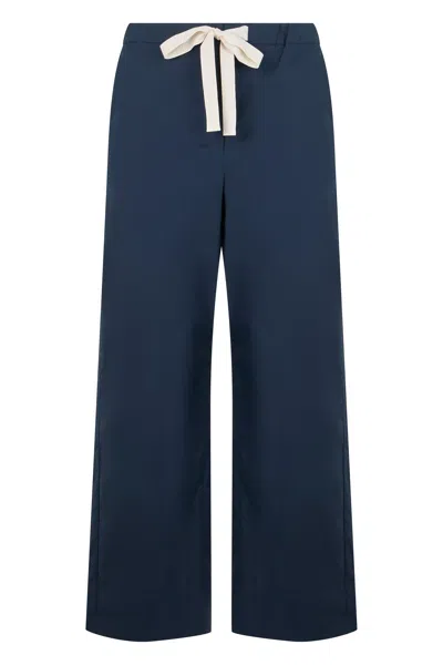 Max Mara S  Loose Cotton Pants In Blue
