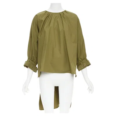 Pre-owned Max Mara S'  Maya Khaki Green Cotton Belted Cuffs Hi Low Tunic Shirt Top It34 Xxs