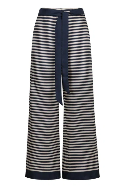 Max Mara S  Nine Silk Trousers In Blue