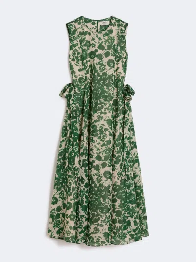 Max Mara S  Printed Ramie Canvas Dress In Green