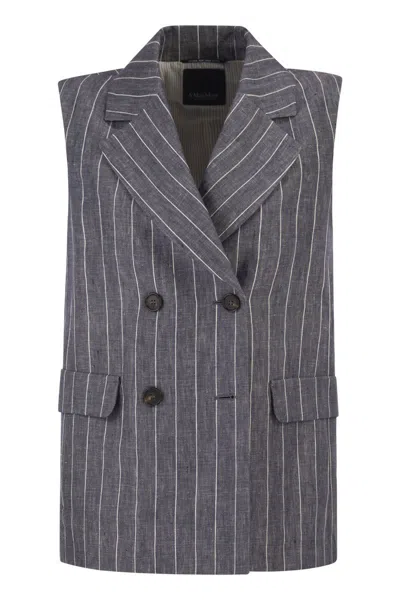 Max Mara S  Smmballo - Double-breasted Linen Waistcoat In Blue