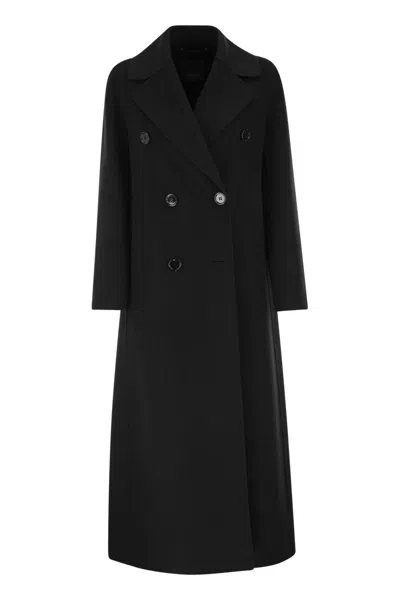 Max Mara S  Smmcustodi - Long Wool Coat With Martingale In Black