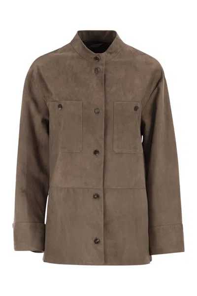 Max Mara S  Smmelodia - Suede Jacket With Topstitching In Brown