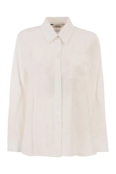 Max Mara S  Smmgala - Linen Shirt With Fluid Silhouette And Patch Pocket In White