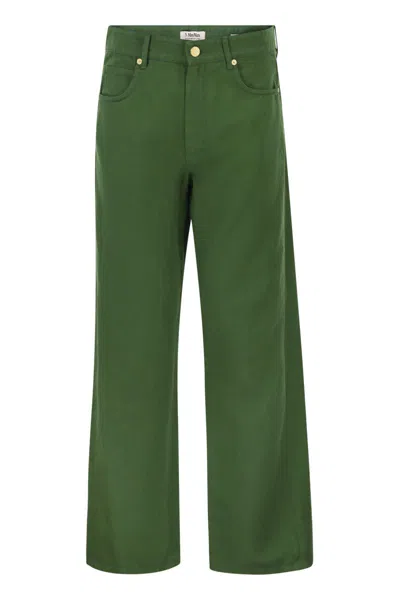 Max Mara S  Smmonorata - 5-pocket Trousers In Cotton And Linen In Green
