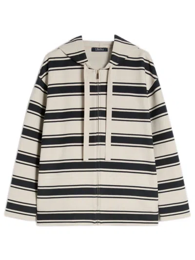Max Mara S  Striped Scuba Jersey Sweatshirt In Gray