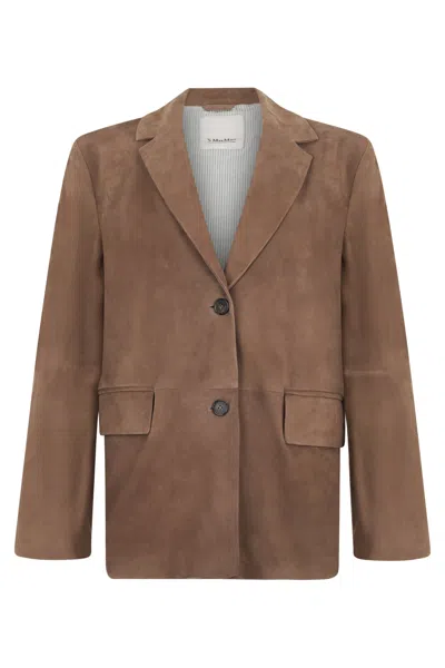 Max Mara Long Sleeve Leather Jacket In Brown