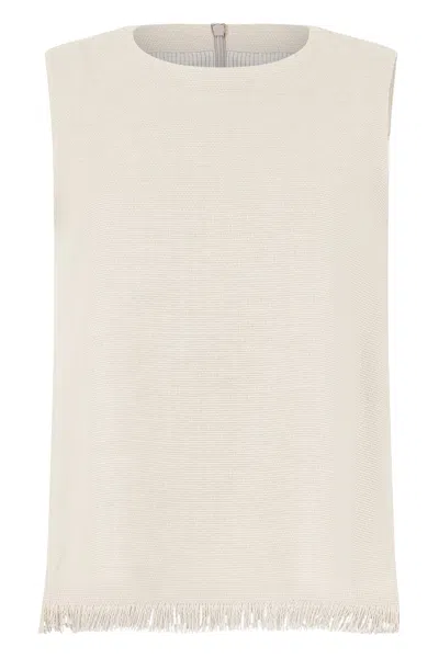 Max Mara S  Top Without Sleeves With Fringes In Neutral