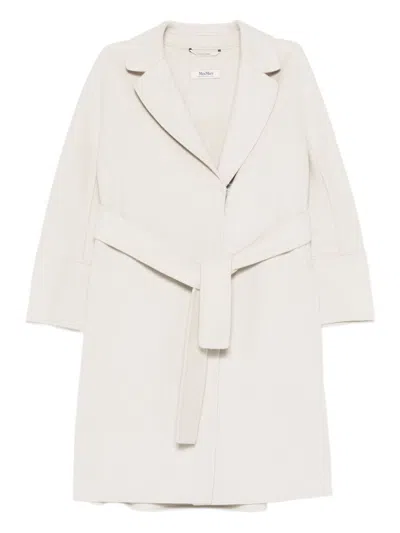 Max Mara S  Virgin Wool Belted Coat In White