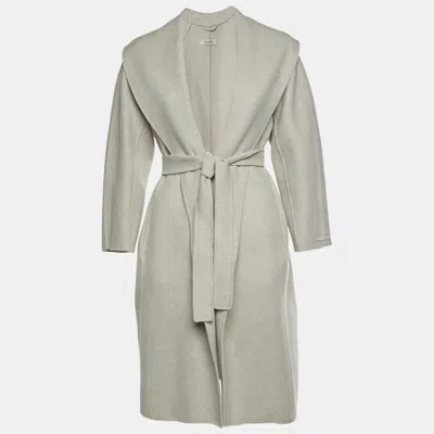 Pre-owned Max Mara S  White Wool Shawl Collar Belted Messi Coat Xs