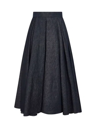 Max Mara S Midnight Blue Denim Smmalex Midi Full Skirt