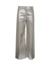 S Max Mara Silver Plated Linen Canvas Straight Trousers In Silver