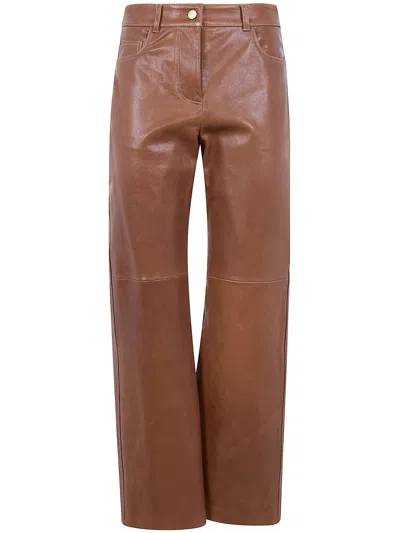 Max Mara S "smmviolino" Leather 5 Pockets Trousers In Brown