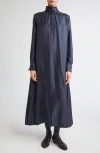 Max Mara Sabbia Pinstripe Long Sleeve Silk Twill Dress In Blue
