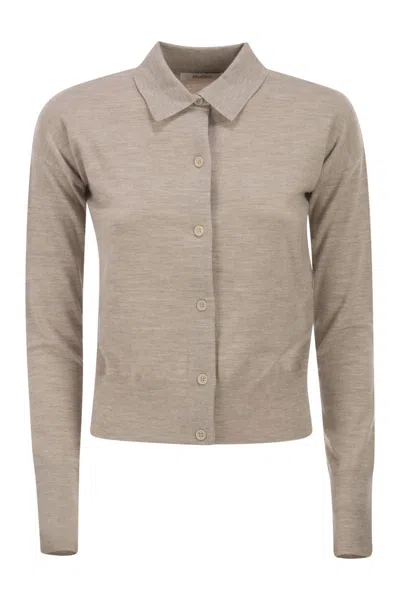Max Mara Sable Melange Grey Wool Medeola Knit Polo In Neutral