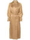 Max Mara Long Coat With Belted Waist And Notched Lapels In Nude