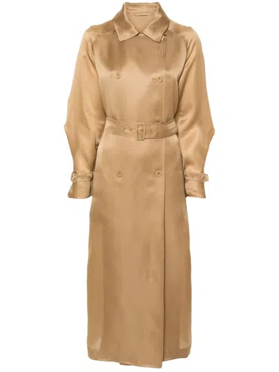 Max Mara Sacco Belted Silk Organza Trench Coat In Beige