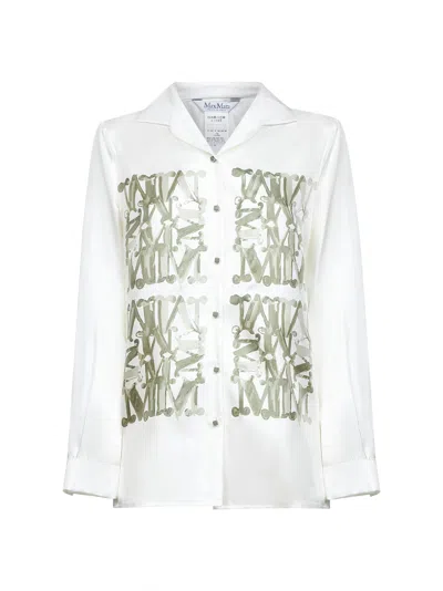 Max Mara Sage Green Printed Silk Twill Nabil Shirt In White