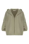 Max Mara Wool Blend Cardigan With Buttoned Hood In Multi