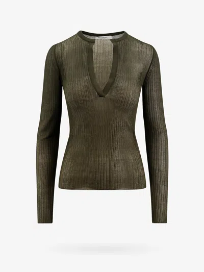 Max Mara Saggina Semi-sheer Silk Top In Military Green