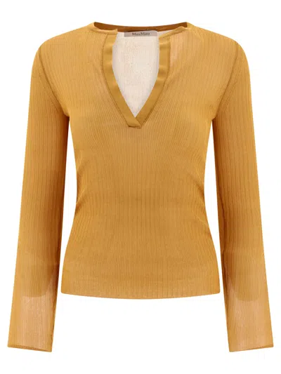Max Mara Saggina Silk Knit Top In Brown