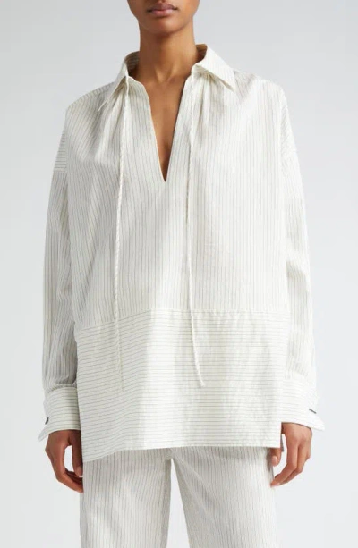 MAX MARA SALETTA PINSTRIPE OVERSIZE COTTON & SILK TOP