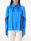Max Mara Pleated Silk Shirt Buttoned Cuffs In 蓝色