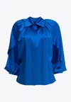 Max Mara Blue Silk Shirt With Draped Sleeves In Blue
