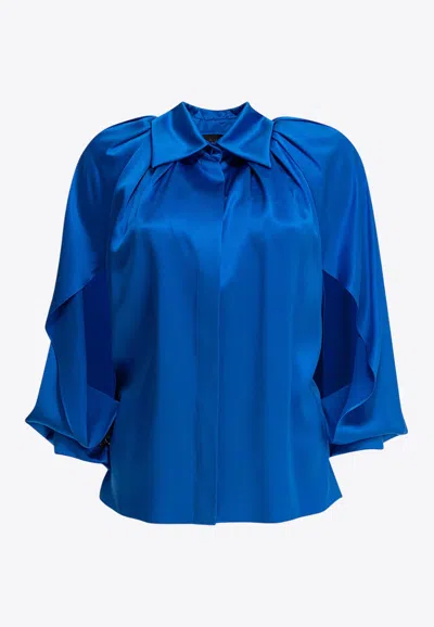 Max Mara Salice Silk Satin Blouse In Blue