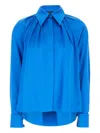 Max Mara Pleated Silk Shirt Buttoned Cuffs In 蓝色