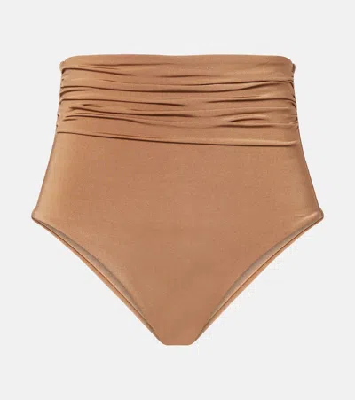 Max Mara Salli Draped High-rise Bikini Bottoms In Brown