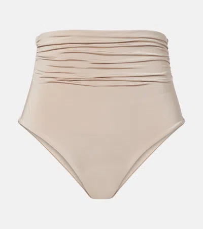 Max Mara Salli Draped High-rise Bikini Bottoms In Sand