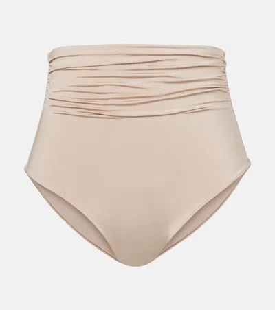 Max Mara Salli Ruched High-rise Bikini Bottoms In Silver