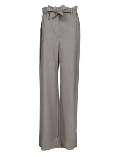 Max Mara Salpa Wide Leg Wool Pants With Belt Trousers Grey In Gray