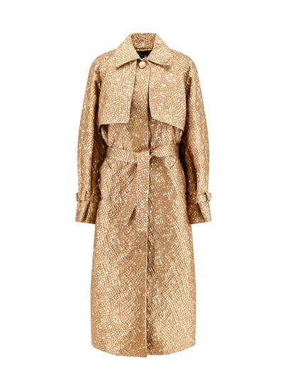 Max Mara Salsa Oversize Jacquard Fabric Trench With Mosaic Effect In Brown
