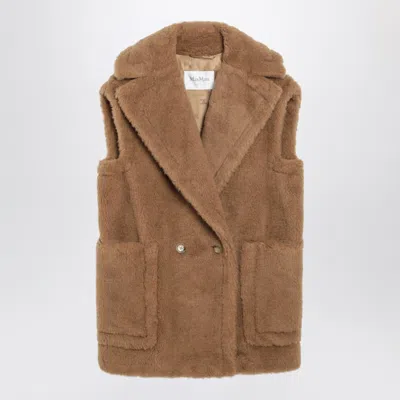 Max Mara Camel Coloured Teddy Fabric Waistcoat In Brown