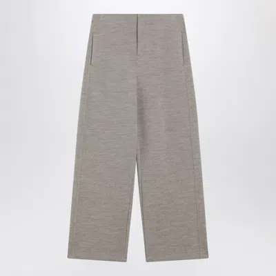 Max Mara Grey Wool-cotton Blend Trousers In Silver