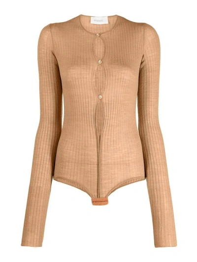 Max Mara Sand Beige Button-up Bodysuit