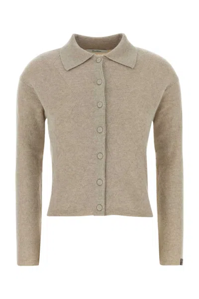 Max Mara Cashmere Cardigan Collared Long Sleeves Ribbed In Neutral