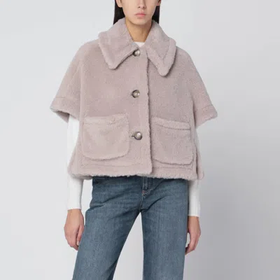 Max Mara Sand-coloured Cape In Alpaca And Wool Teddy In Neutral