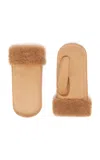 Max Mara Sand Faux Fur Lined Mittens In Neutral