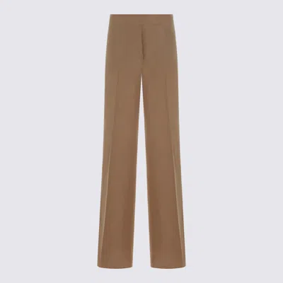 Max Mara Sand Linen Pants In Brown