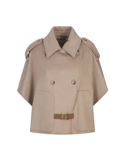 Max Mara Sand Paste Cape In Brown