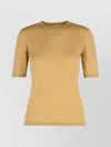 Max Mara Sand Virgin Wool Sweater With Short Sleeves In Yellow