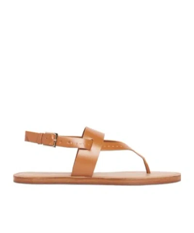 Max Mara 10mm Leather Thong Flat Shoes In Tan