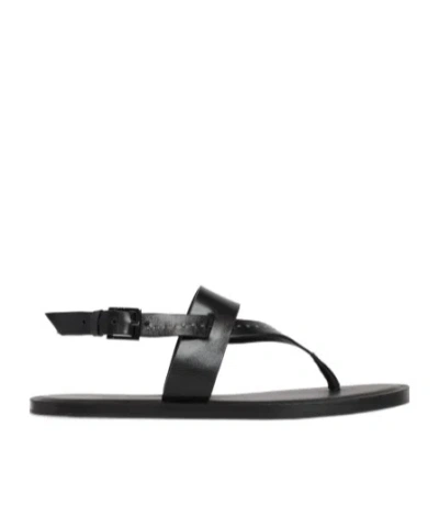 Max Mara 10mm Leather Thong Flat Shoes In Black