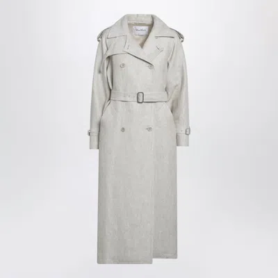 Max Mara Sandcoloured Doublebreasted Duster Coat In Linen Drill In Gray