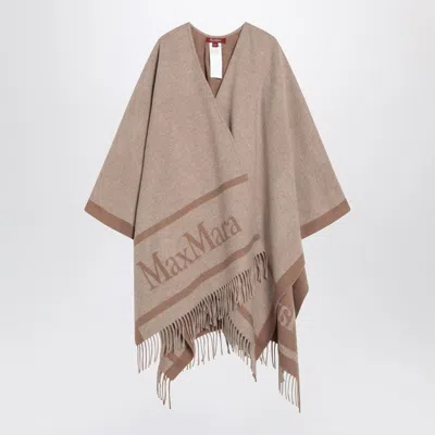 Max Mara Sandy Color Jacquard Wool Poncho