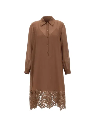 Max Mara Sangallo Lace Ramie Dress In Brown