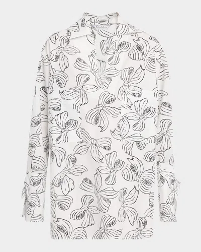 Max Mara Sansa Bow-print Tie-cuff Mini Shirtdress In White